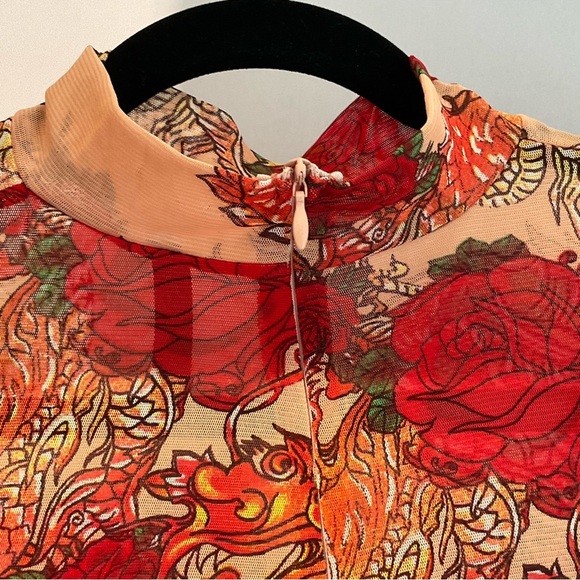 Queen Marie, 2XL, Mesh, Red Dragon/Flower, Jumpsuit, Cutouts, Zipper, Elastic - Picture 14 of 16